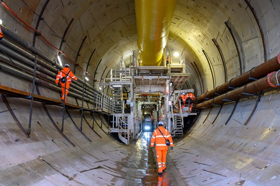 HS2 construction workers inside the Long Itchington Wood tunnel