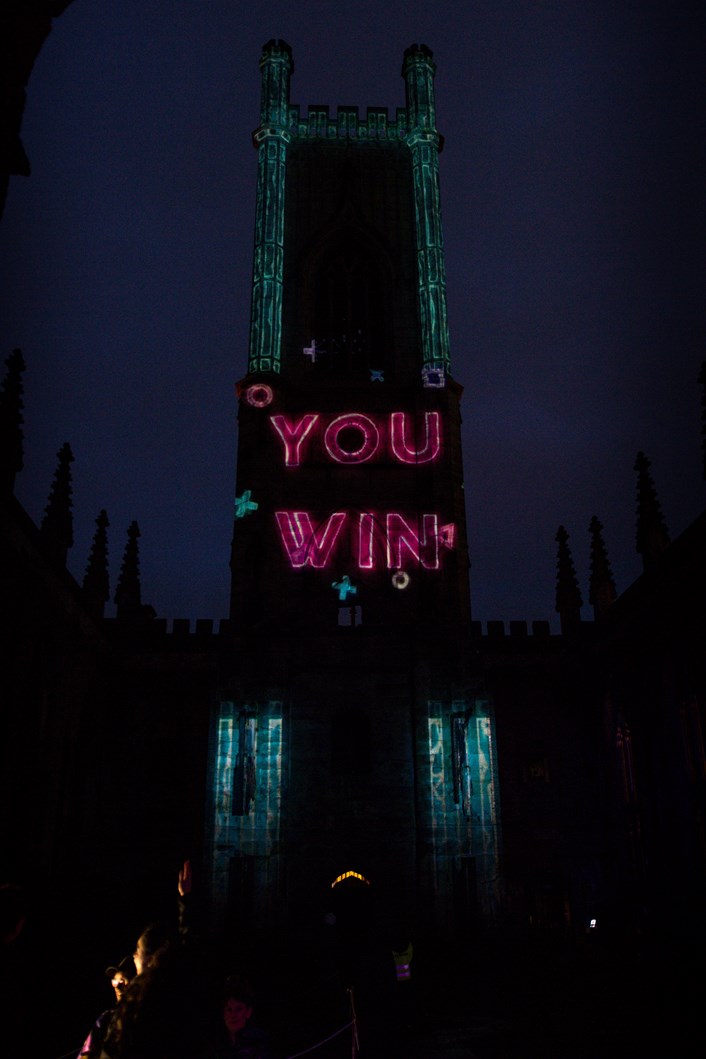 Light Night Leeds: LUX as it appeared at Liverpool Light Night in 2021 when it was projected onto St Luke's Bombed Out Church. Photo credit Chris Howard.