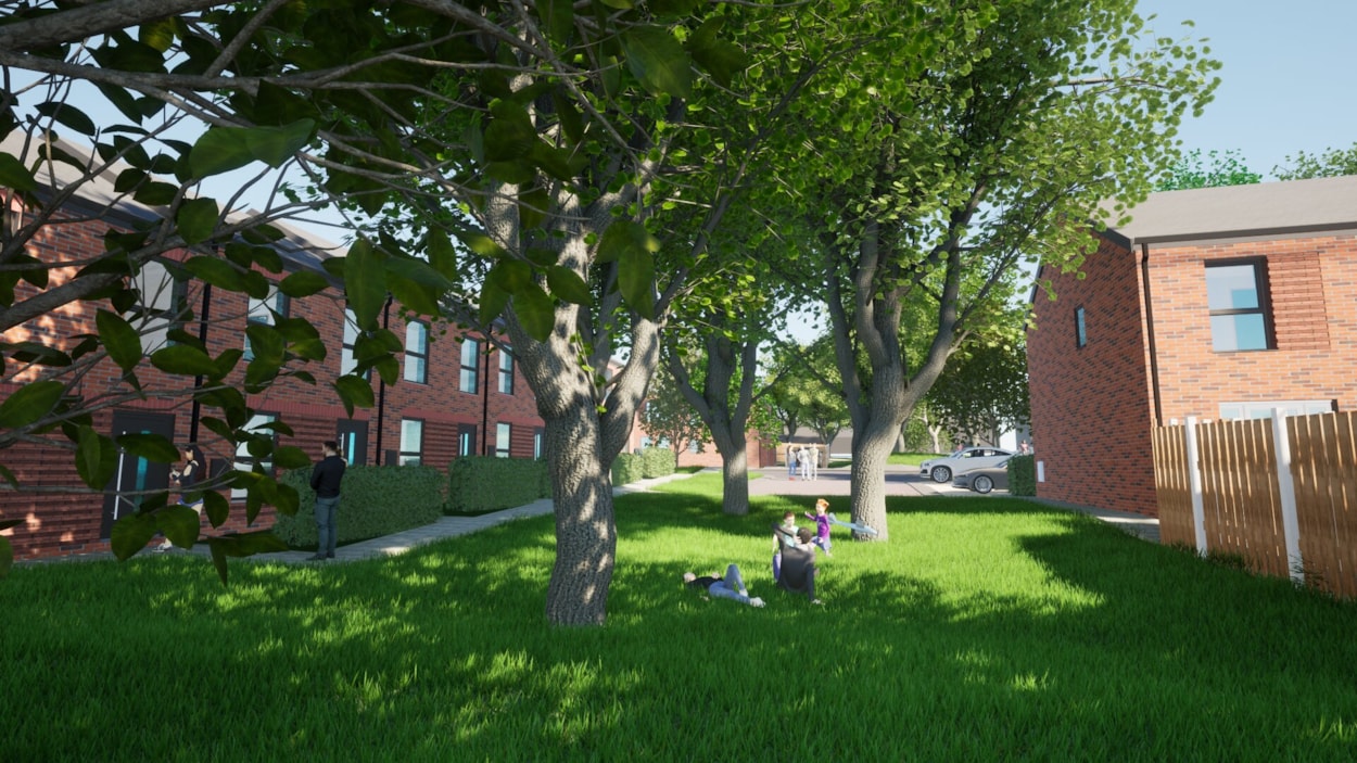 Wesley Road 1: A computer-generated image showing plans for a new housing scheme at Wesley Road in Armley. Credit: Brewster Bye Architects.