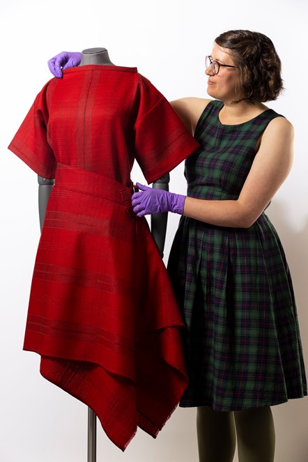 William Grant Foundation Research Fellow, Rosie Waine with a skirt and top by Prickly Thistle. Credit - Duncan McGlynn-4