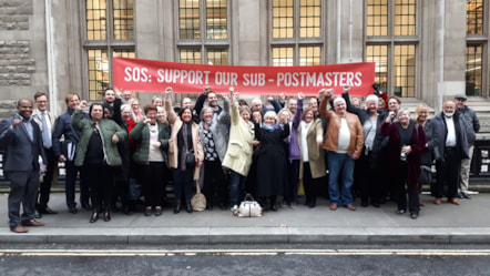 Cheering Subpostmasters outside the High Court on 16 December 2019 after the Horizon trial 18 1