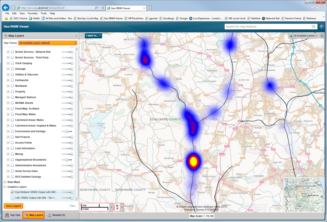 A heatmap shows engineers potential problem areas: Offering Rail Better Infomation Service (ORBIS) tree database screenshot