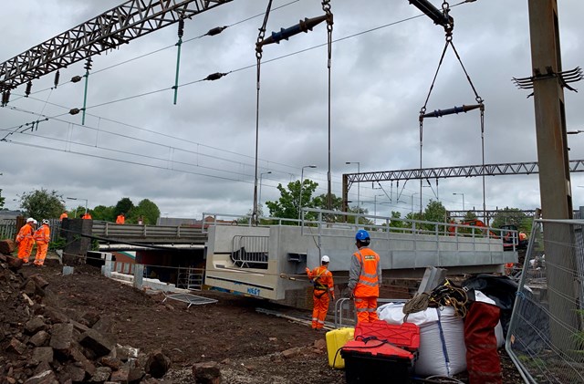 Bridge deck being lowered into place at Church Road in Garston Liverpool