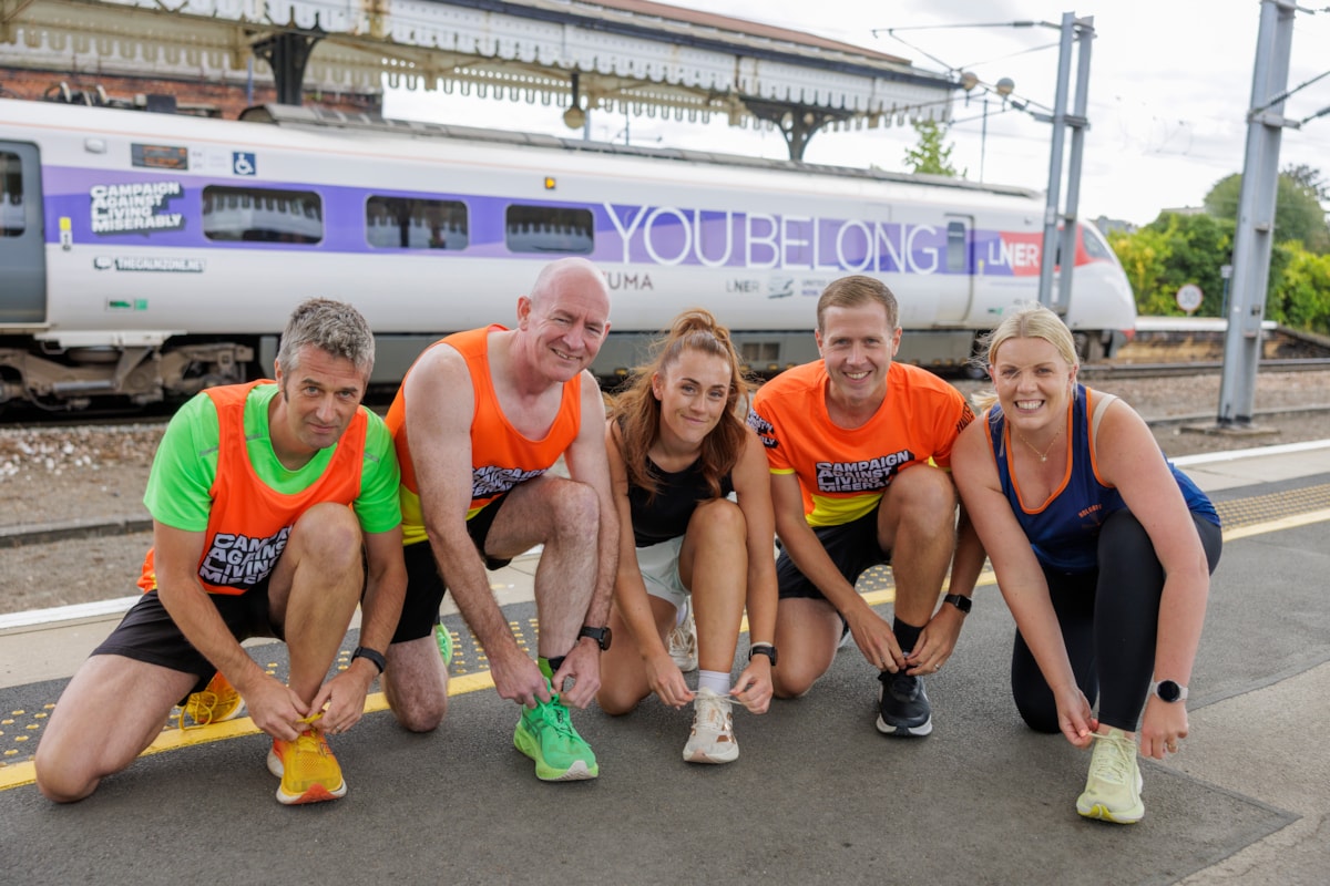 LNER Great North Run runners with CALM train 'You Belong'
