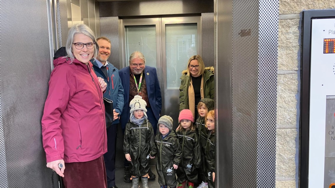 Trying out the lifts at Menston station