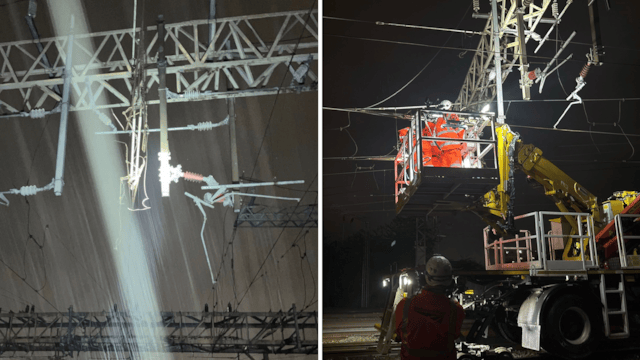 Railway reopen after overnight overhead line damage in Stockport: OLE damage at Stockport and subsequent repairs
