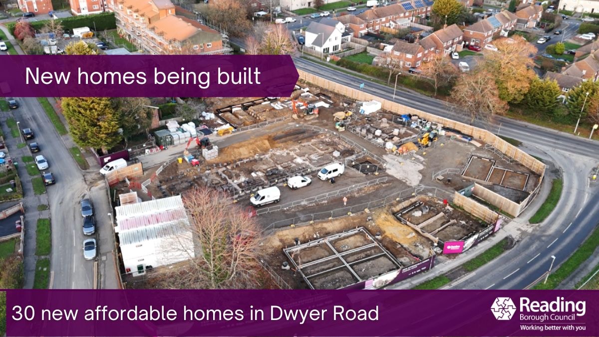 Aerial view of the Dwyer Road council housing site during groundworks