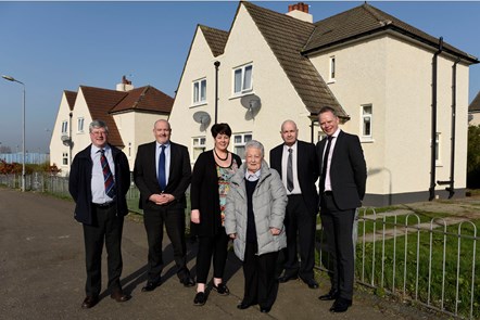 Cllr Whitham meets community champion Cathy Bailey to view improvements within Shortlees: LtoR Bobby Kelly (HAS), Derek Spence, Cllr Whitham, Cathy Bailey, Bob McCulloch and Gary Craig.