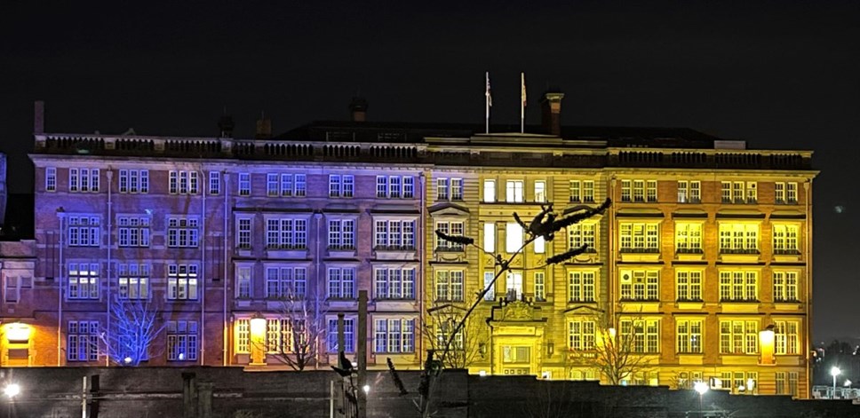 County Hall lights up in solidarity with Ukraine