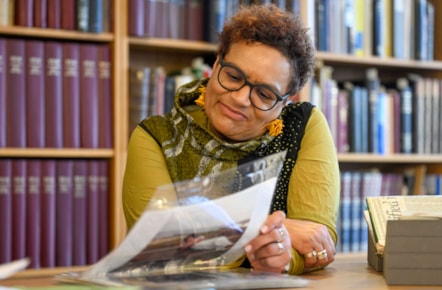 Poet and novelist Jackie Kay at the National Library of Scotland. The National Library has acquired her literary archive for the national collections. Credit: Neil Hanna