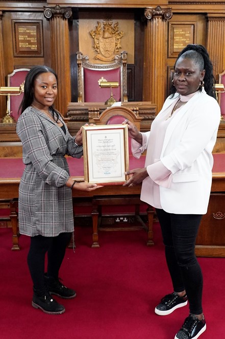 Jennifer Appleton and Tanisha Appleton from the Love and Loss Group, with their Civic Award