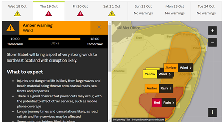 Amber alert 19 October 2023 - Storm Babet