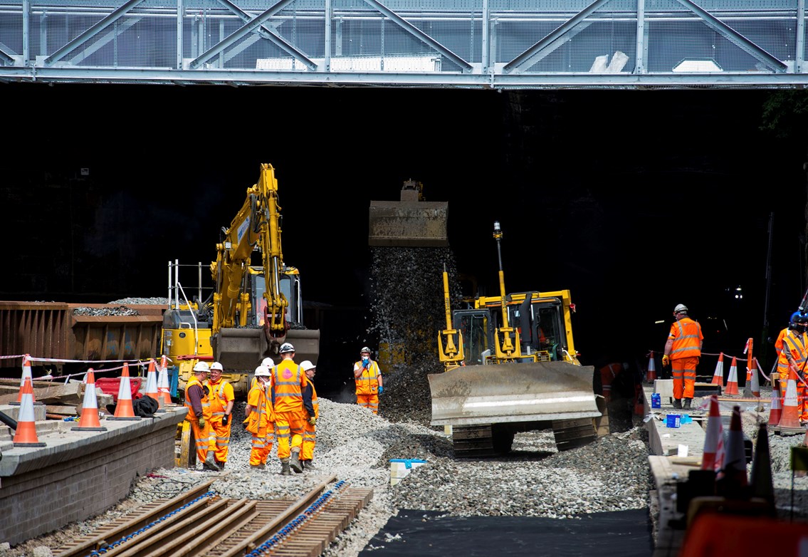EGIP Queen Street tunnel June 3 2016- new ballast being laid as project reaches half-way