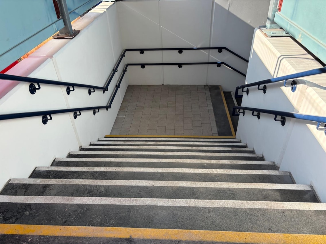 Entrance into refurbished subway at Warwick station