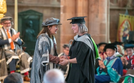 Hensman Prize winner Nina Albertelli (left) congratulated on her success by Vice Chancellor Professor Julie Mennell at the University of Cumbria graduations. 
Picture: Wed 15 July 2026