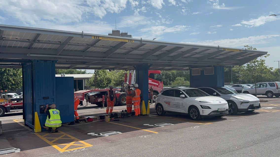 A million green miles driven by Network Rail’s electric vehicles across the south of England: EV at the Basingstoke Campus with the recently installed Papilio Unit