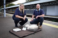 Defibrillators installed at every Southeastern station: Laura & Seb (L-R): Southeastern colleagues Laura McMahon and Sebastian Szymanski used a defibrillator to save the life of a member of the public at Maidstone East station.
