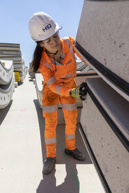 Worker testing the Chilterns TBMs pre-cast tunnel segments: Credit: HS2 Ltd