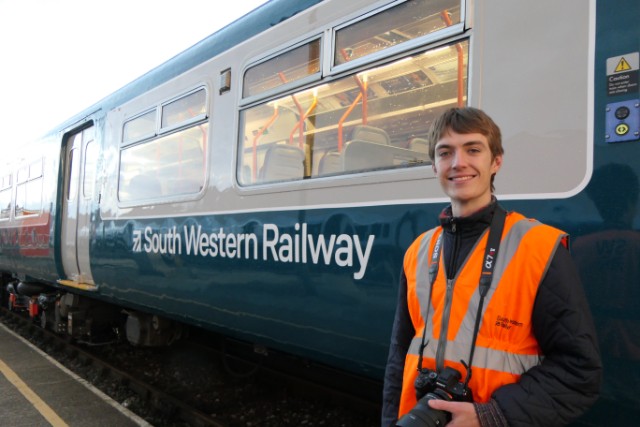 Francis Bourgeois alongside South Western Railway's 455-868 unit: Francis Bourgeois stands alongside the South Western Railway name on the freshly repainted 455-868.