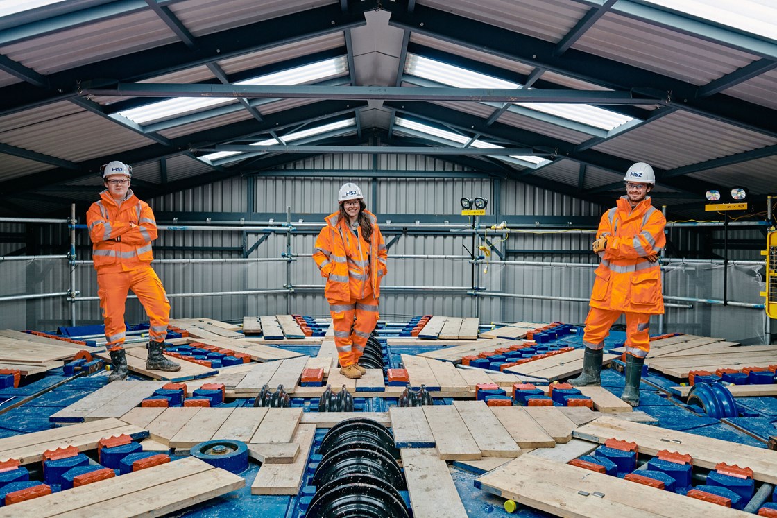 Workers standing on the Long Itchington Wood TBM cutterhead: Credit: HS2 Ltd