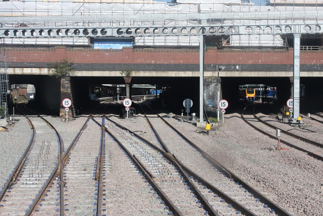 Cab view of the new layout to the West of Nottingham station