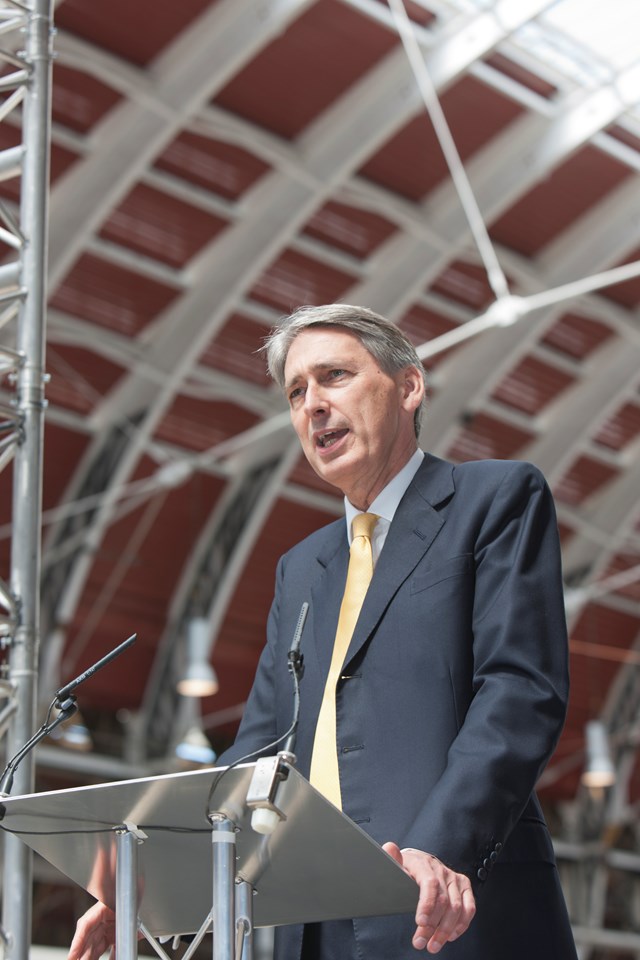 Rt Hon Philip Hammond MP: Rt Hon Philip Hammon MP, secretary of state for transport addresses guests and the Great Western campaign launch event at Paddington station