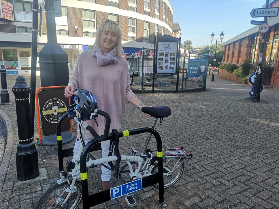 Councillor Shakespeare at bike parking point