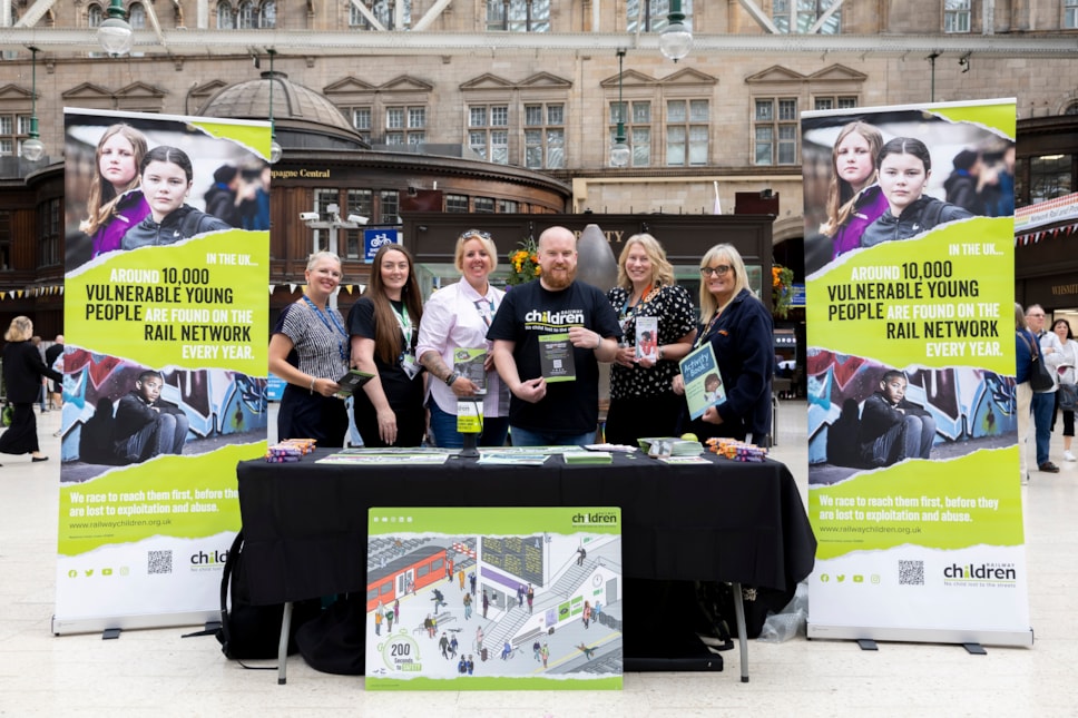 Representatives from British Transport Police, Railway Children and Avanti West Coast at Glasgow Central for the Day of Action.