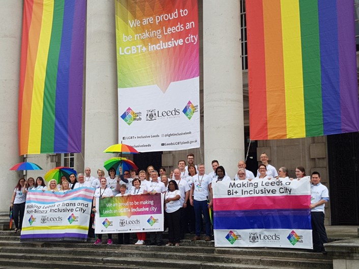 Leeds City Council marks 15 years since the first Leeds Pride: Leeds City Council Pride photo op