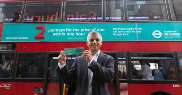 TfL Image - Mayor Sadiq Khan at the launch of the Hopper Fare in September 2026