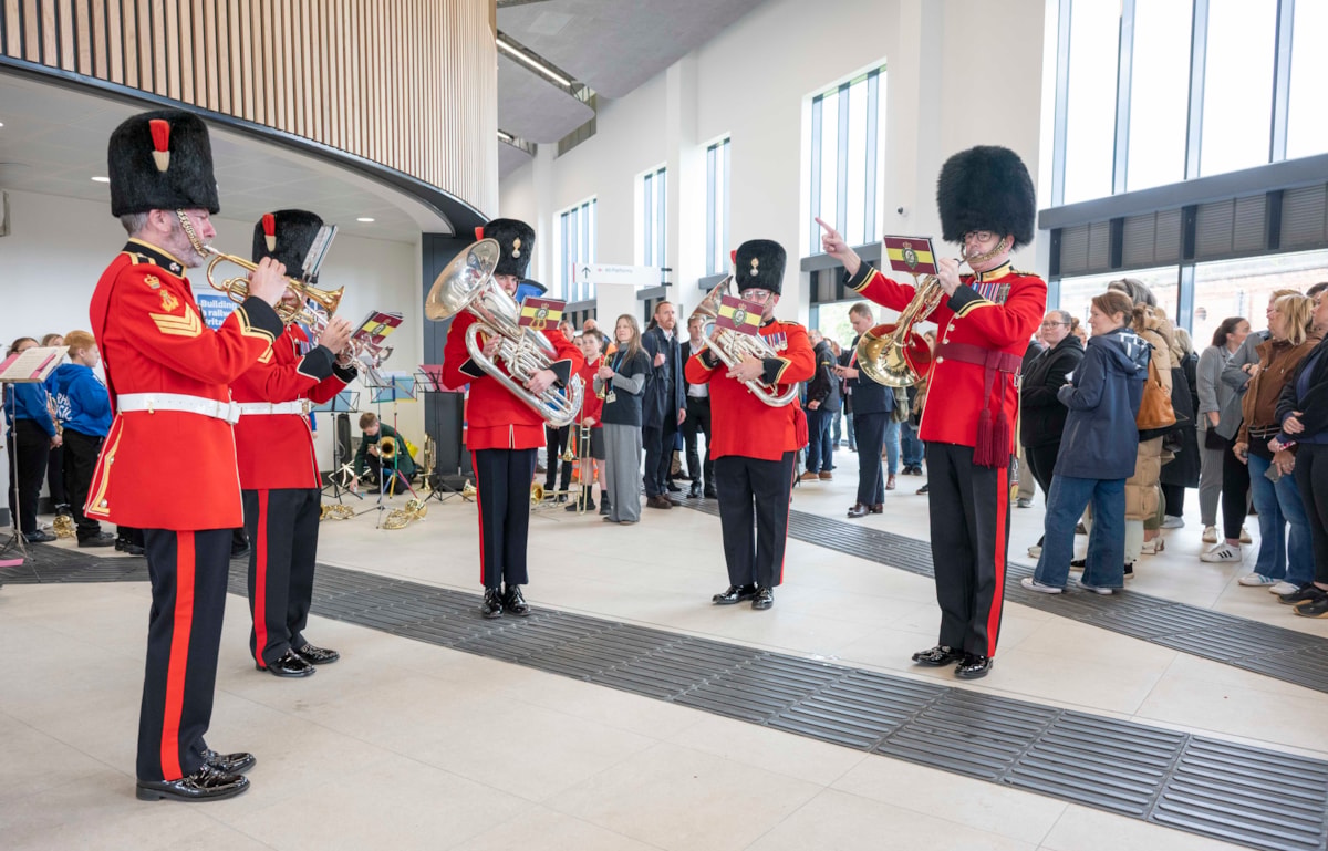 Fusiliers playing at the opening of Darlington Station