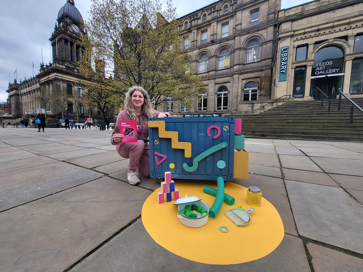 Libraries playboxes: Senior librarian Rachel Ingle-Teare outside Leeds Central Library with one of the new playboxes available at libraries in Leeds.
