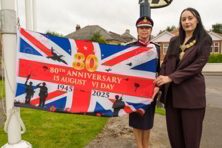 VJ Flag with Lord Lieutenant and Provost