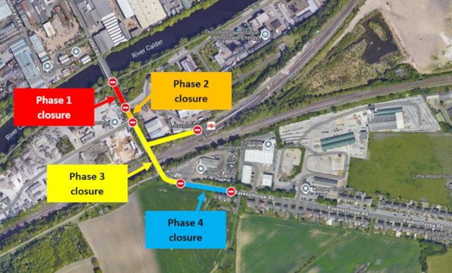 Calder Road closure map - Phases: Calder Road closure map - Phases