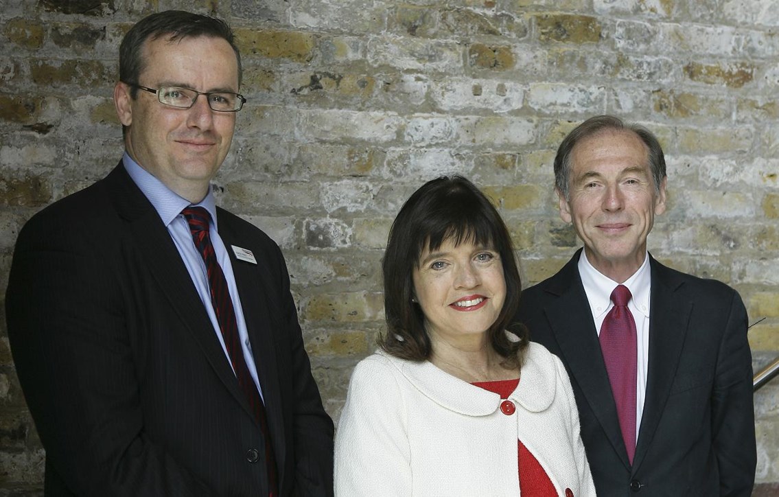 King's Cross Eastern Range official opening: The new-look Eastern Range was officially opened by Simon Kirby, director infrastructure investment (left), Barbara Follett MP, Minister for Heritage, Culture, Creative Industry and Tourism, and Paddy Pugh, English Heritage, regional director, London