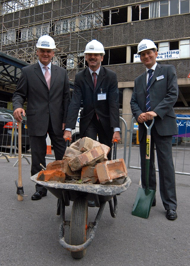 Zetland House demolition, August 2006: Left to Right: Ray Mallon, Mayor of Middlesbrough; John Pengelly, Commercial Property Manager – Network Rail; and Vernon Barker, Managing Director, First TransPennine Express at the demolition of Zetland House, Middlesbrough.