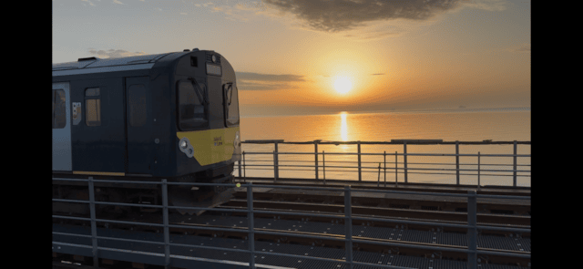 The first Island Line passenger service leaving Ryde Pier Head station since reopening