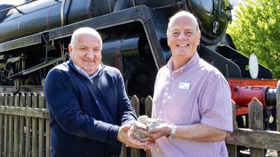 Bluebell ballast donation: Arlo Dew, Senior Project Manager at HS2 Ltd with Tony Astor, Infrastructure Director Blue Bell Railway. HS2 donates 4,000 tonnes of ballast to heritage railway group as part of landmark Railway 200 celebrations.