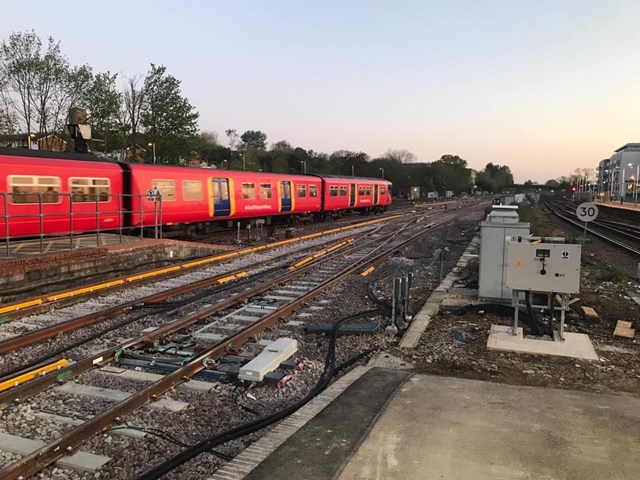 One of the first trains over the new track at Guildford: One of the first trains over the new track at Guildford