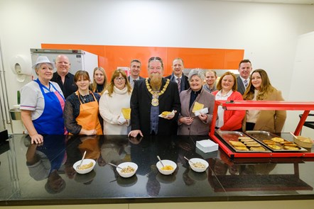 Cllr Cowan with Provost Todd, Cllrs Barton, Adams and Jones help to serve up a Magic Breakfast