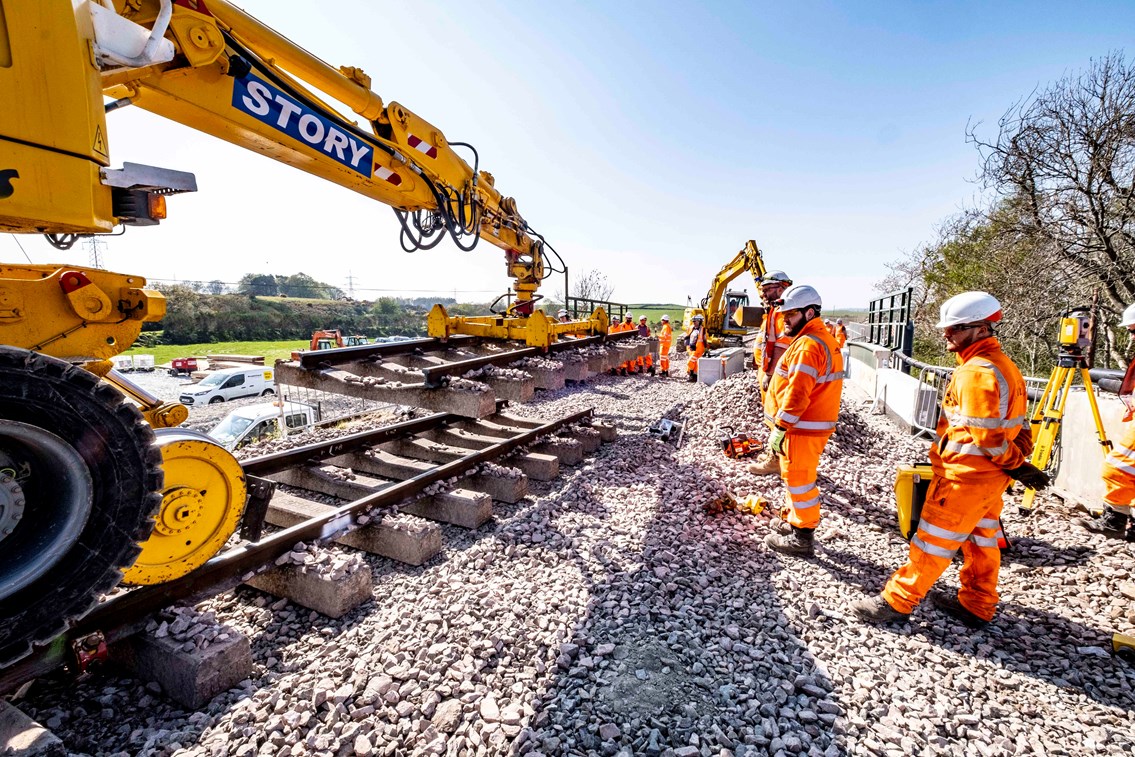 Passengers reminded to check before they travel over both May bank holidays: Laying new track on Dalwearie Bridge, Kintore