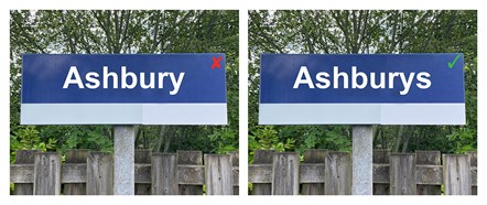 Image shows Ashburys station sign mock-up