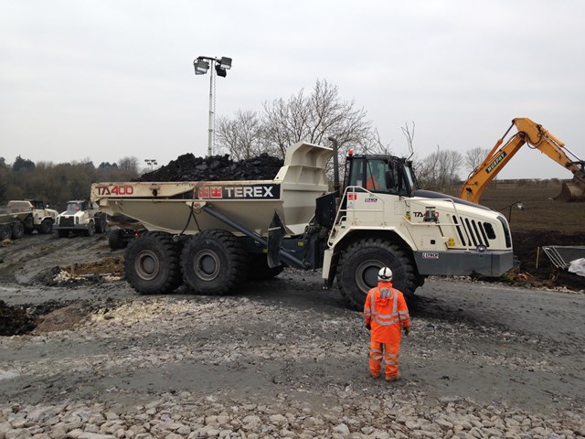 Earth being moved away from the landslip at Harbury