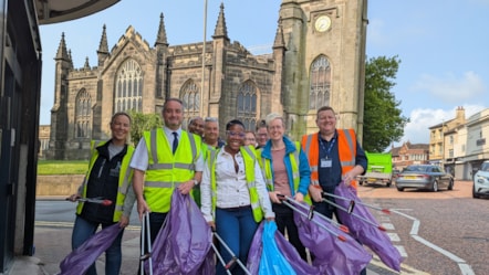 Cllr Paul Bradley (second left) with volunteers on the litter pick in Dudley town centre