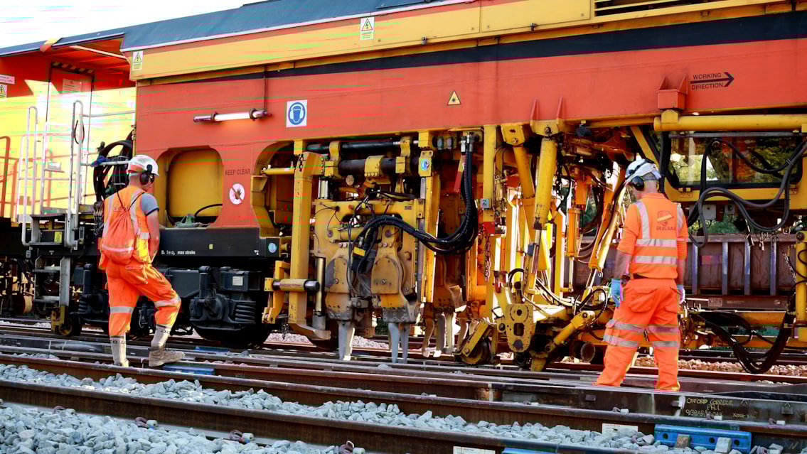 Engineering work to affect trains between Swindon and Gloucester: A tamping machine at a track renewal site