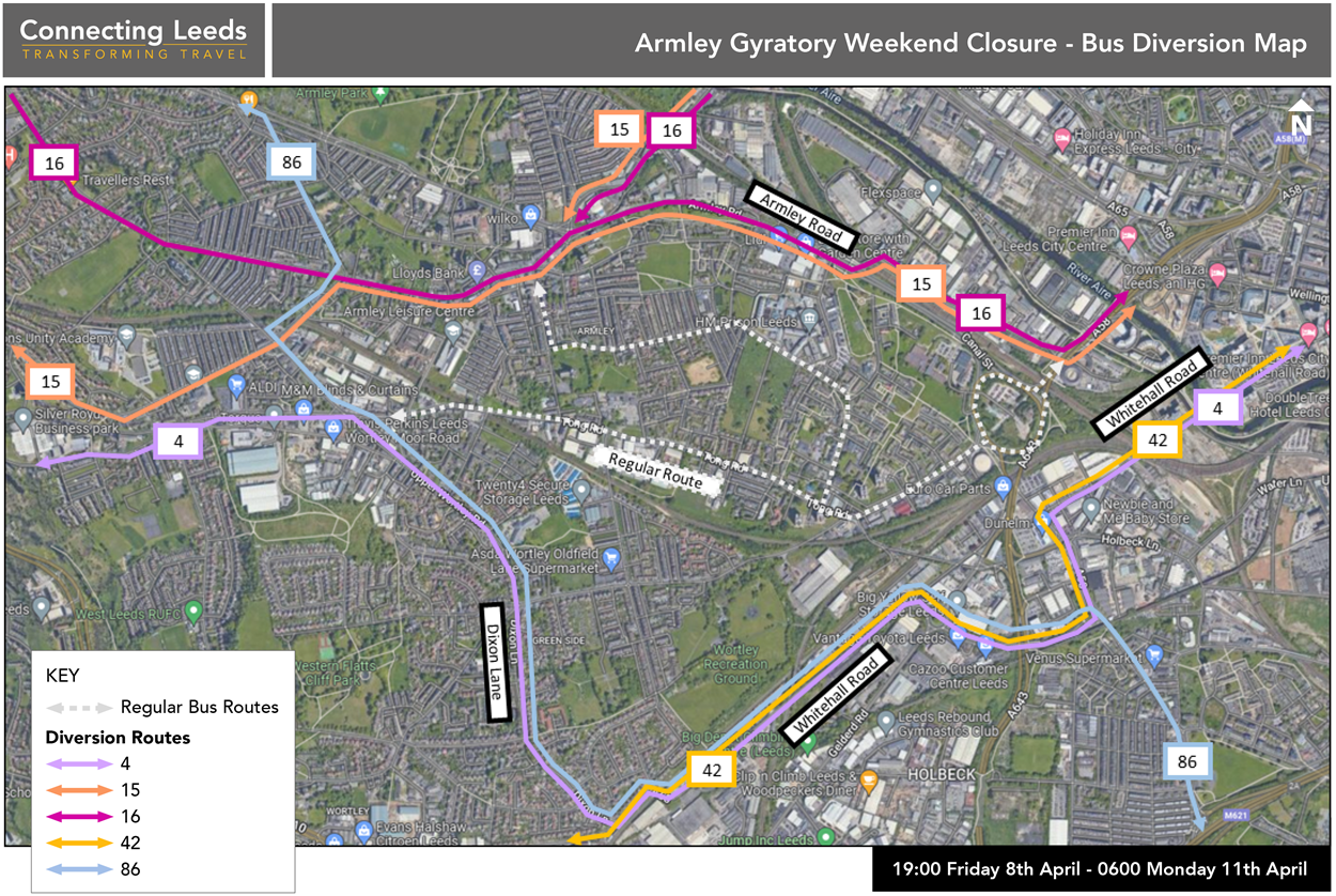 Armley Gyratory bus diversion map