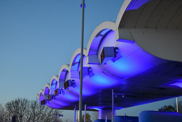 Toll booths on the Tamar were also turned blue