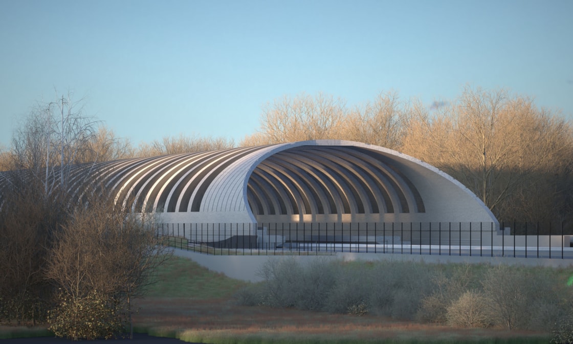 Visualisation shoiwng the south portal of the Sheephouse Wood Bat Protection Structure