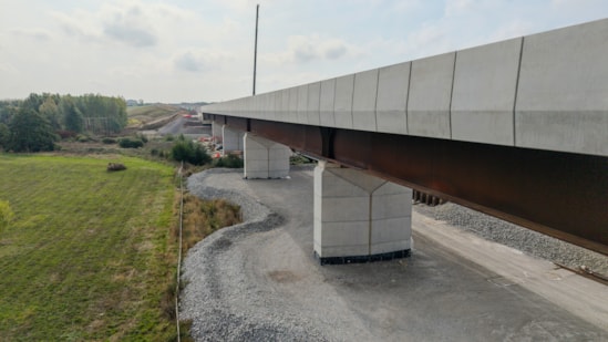 View of the completed Westbury viaduct before the completion of the landscaping beneath the structure October 2026