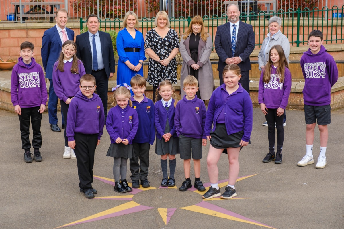 Cllrs Adams, Reid, Cowan and Jones with HT Emma Johnstone DHT Diane McGougan and Derek Forsyth from Education